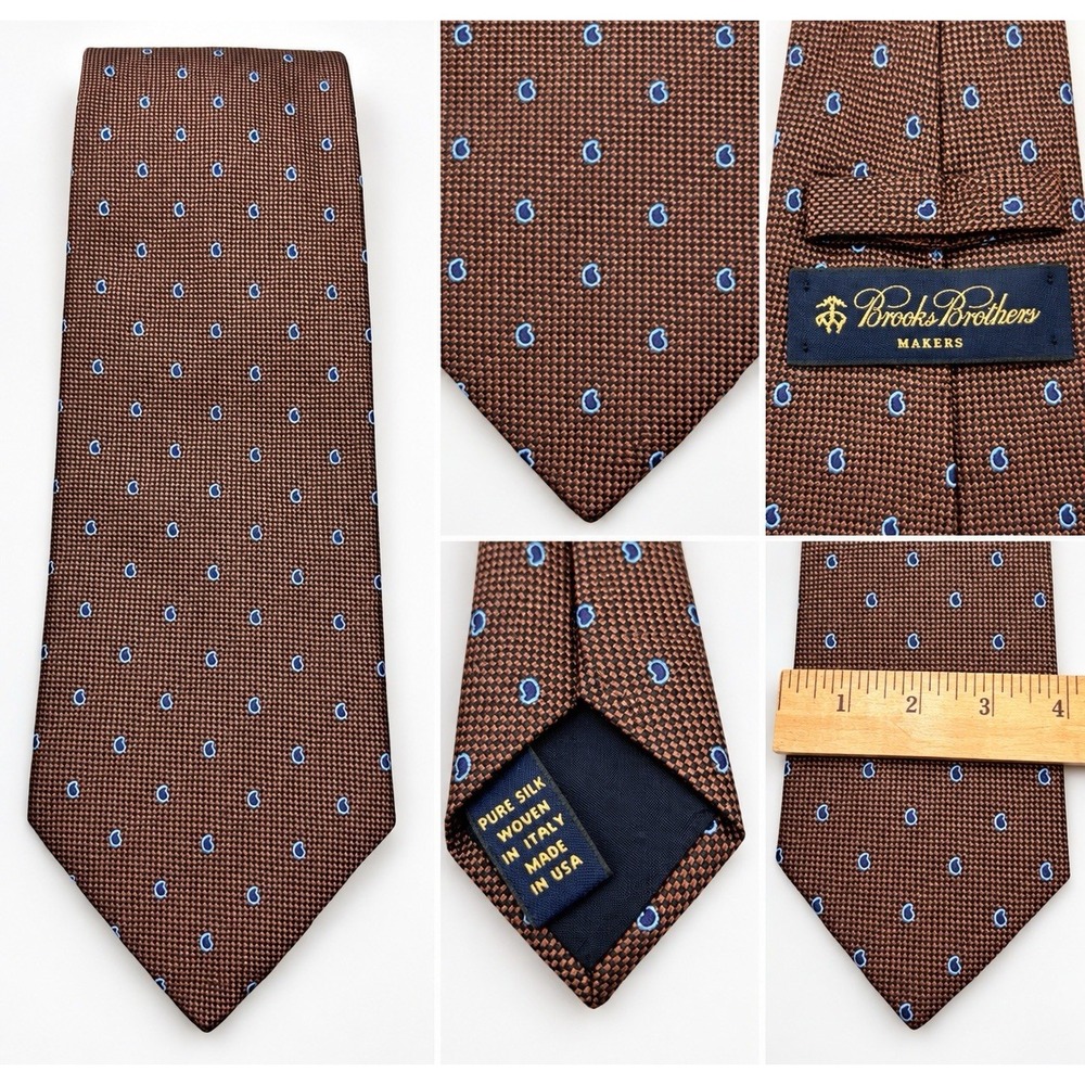 Brooks Brothers Makers Mens Silk Tie Brown Blue Paisley Woven Italy USA